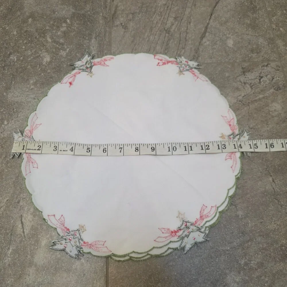 VTG Christmas Fabric Dinner Roll Cozy Holder Liner Embroidered Red Green Tree